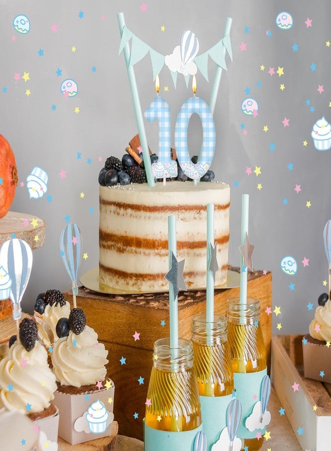 Conelist Cute Anime Themed Birthday Number Candles Kawaii Theme Birthday Cake Topper Blue and White Plaid, Cloud and Cake Pattern Candle for Girls Party Decor Supplies (Number 10) - Image 5